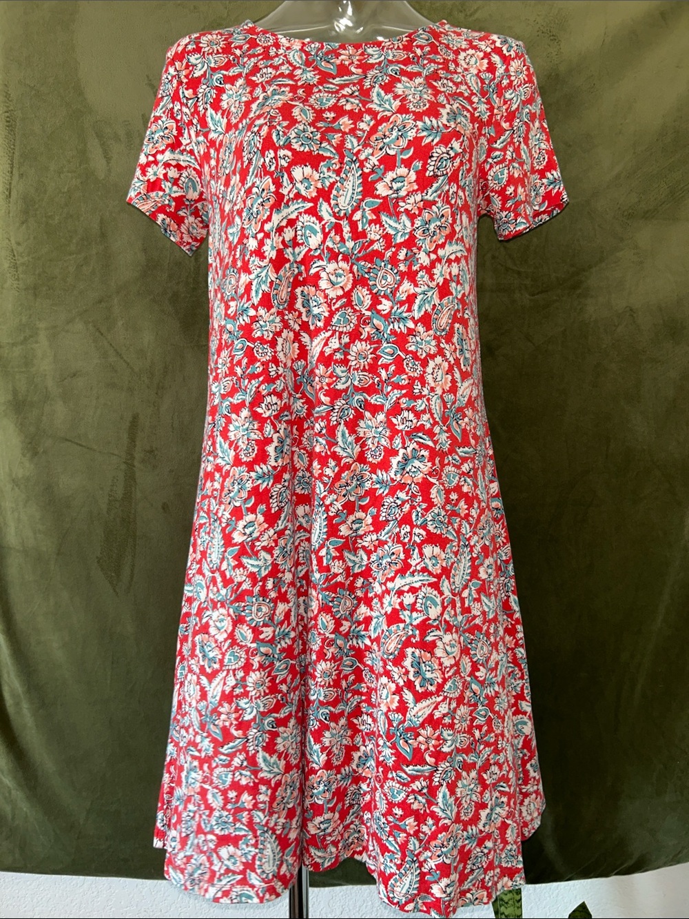 Old Navy Red Floral Short-Sleeve A-Line Dress